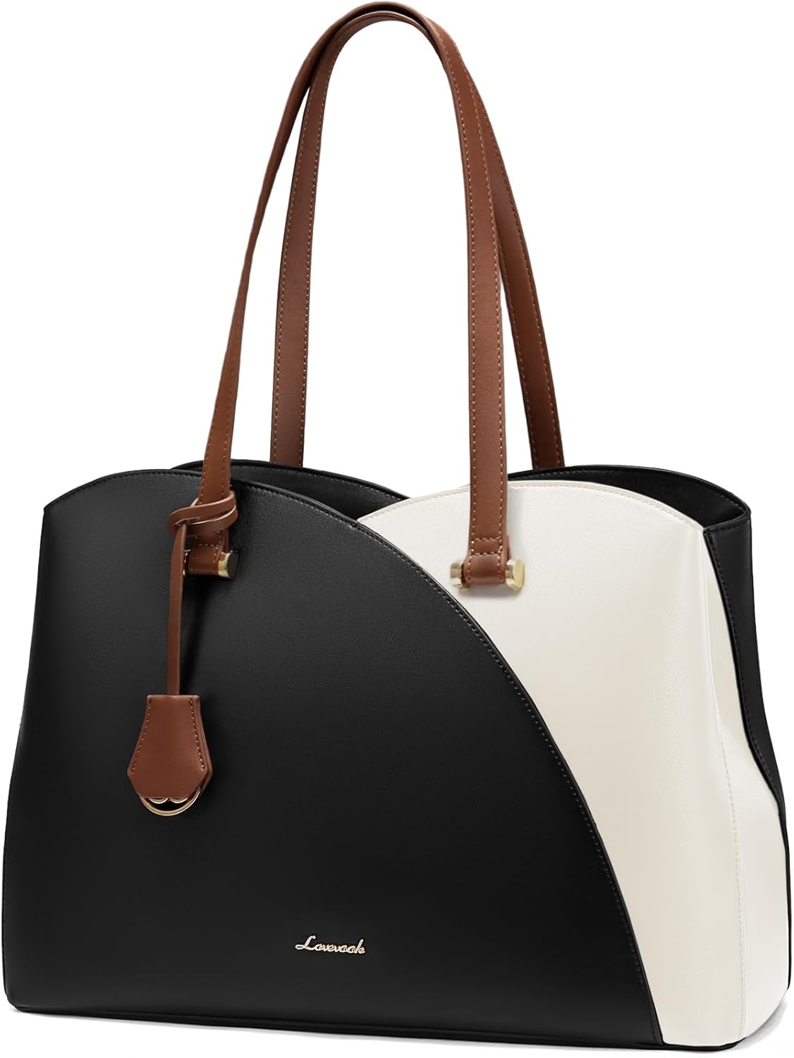 Laptop Tote Bag - Black-Beige-Brown