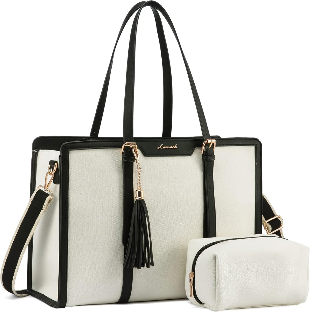 Laptop Tote Bag -Canvas+ Leather