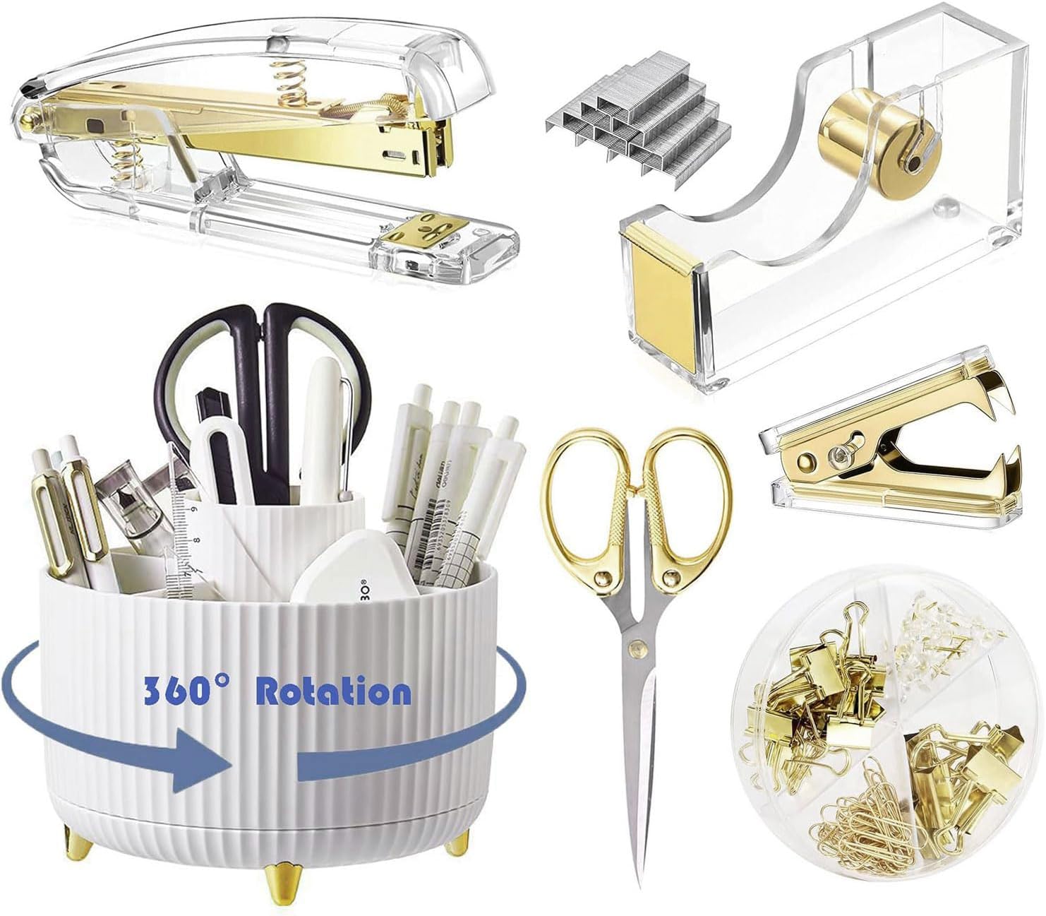 Desk Organizer & Accessories Set with Rotating Pen Holder