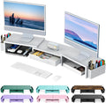 Dual Monitor Stand Riser with Drawer & Pen Holders – Desk Organizer