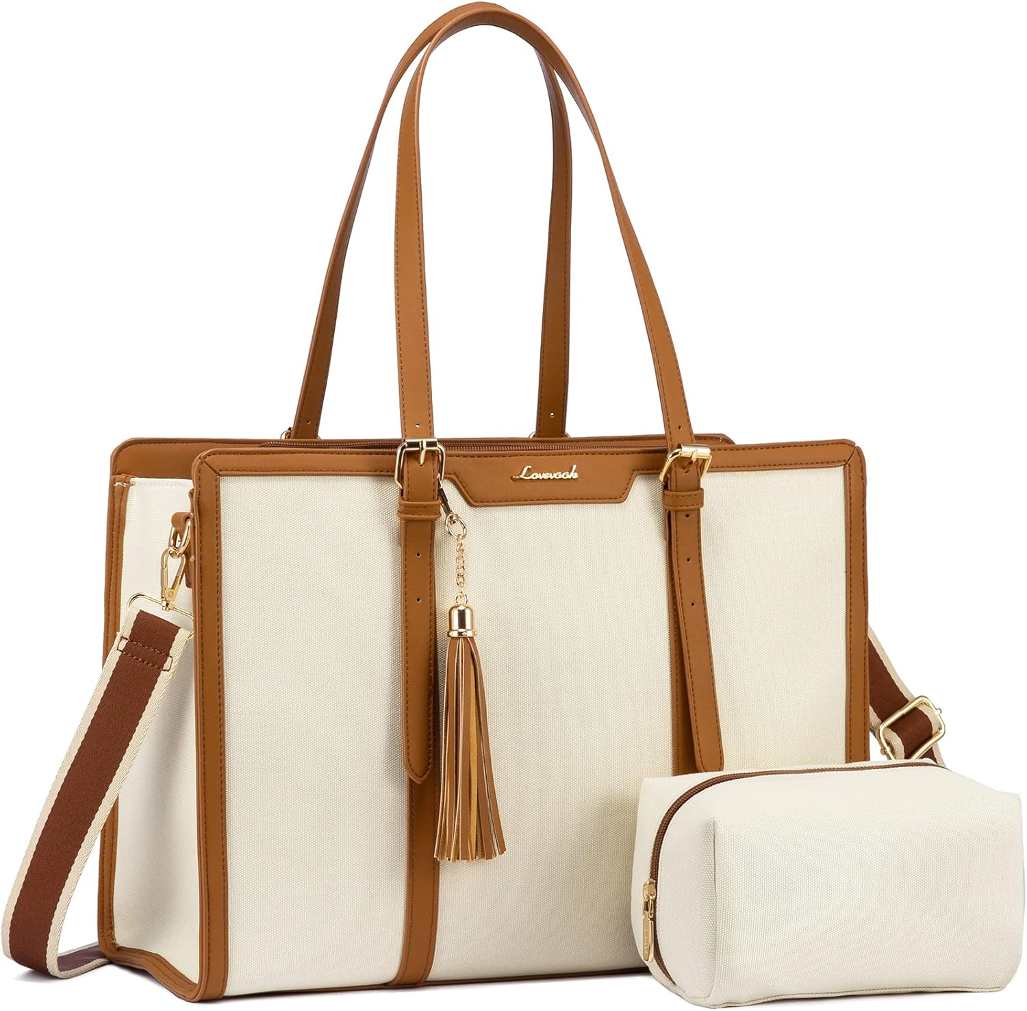 Laptop Tote Bag -Canvas+ Leather