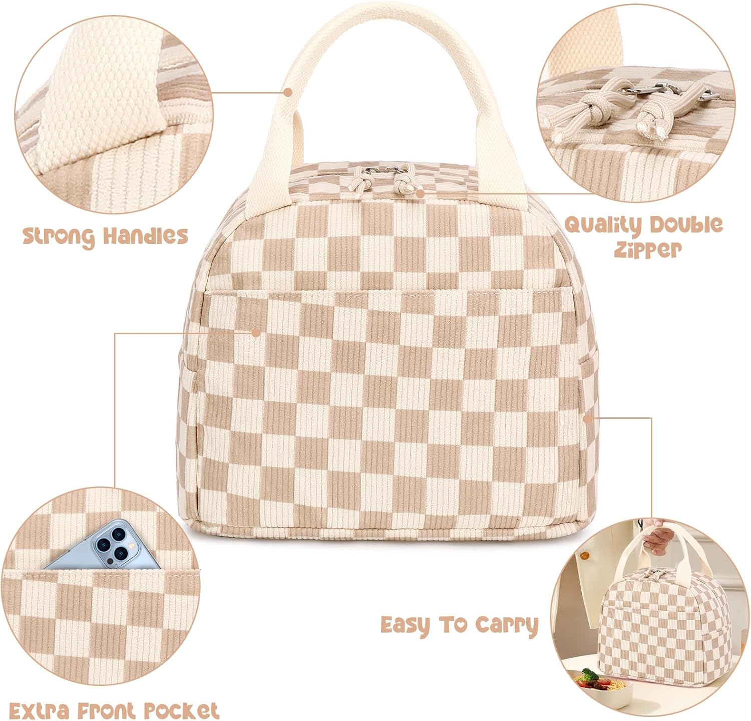 Corduroy Insulated Lunch Bag – Stylish & Reusable Lunch Tote