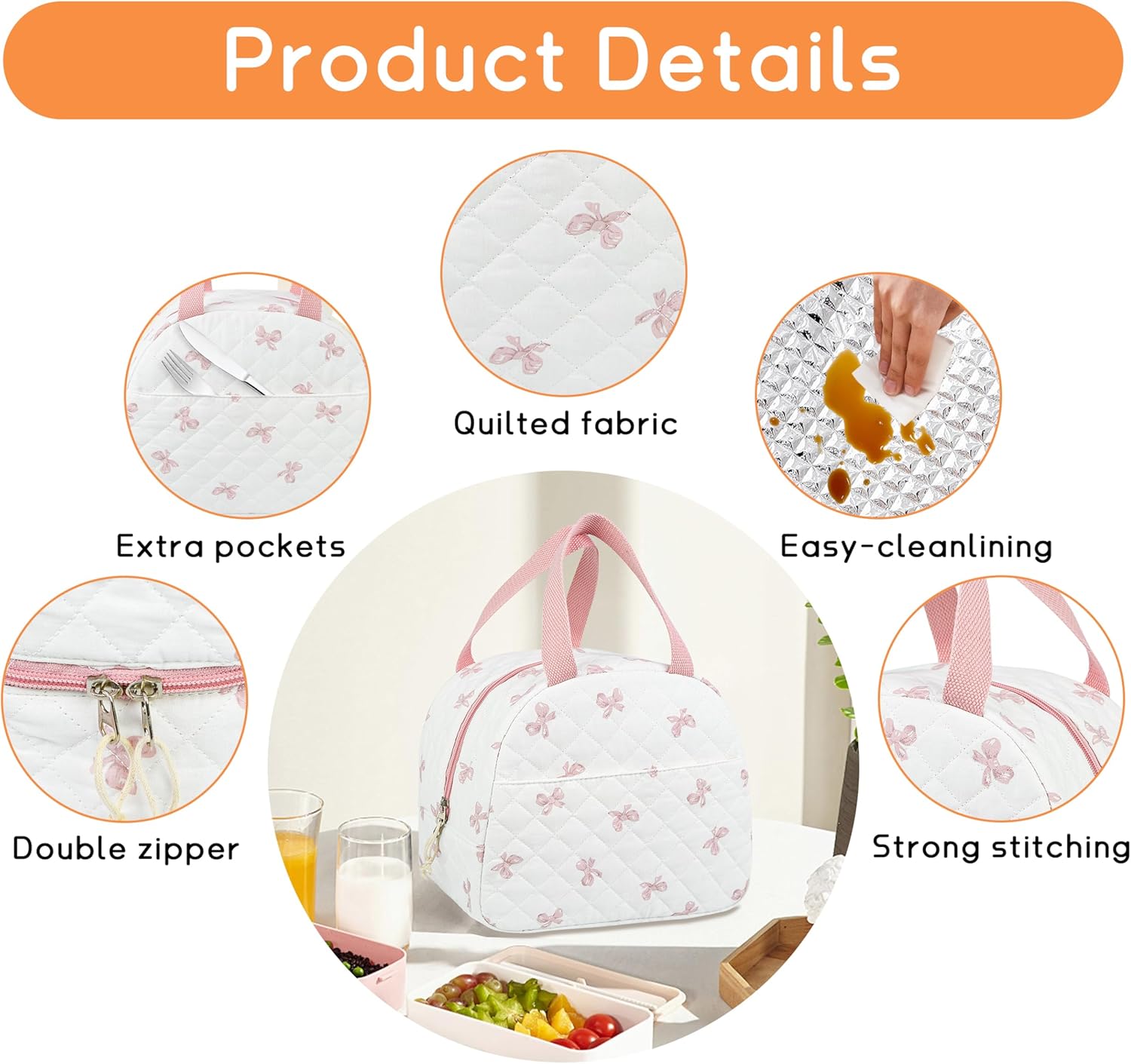 Insulated Lunch Box with Pink Bows