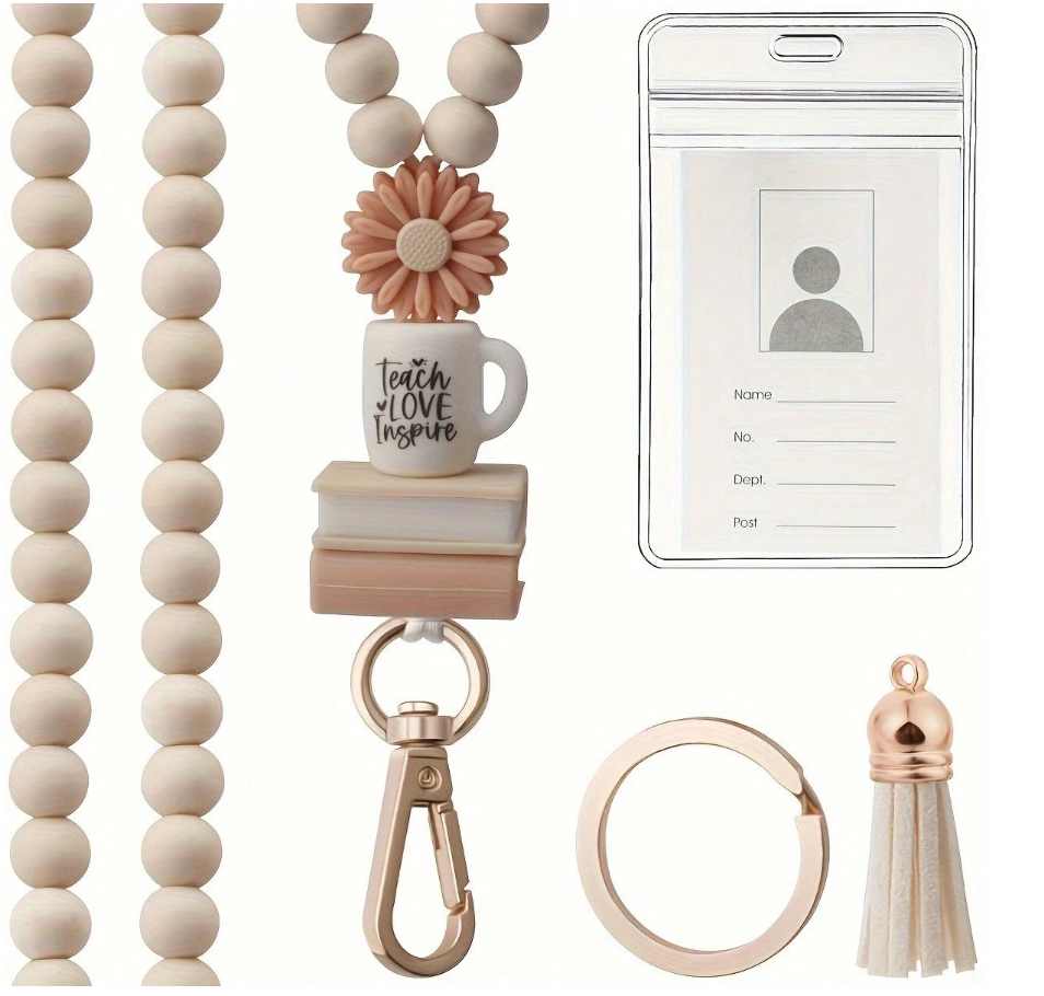 Teacher Beaded Lanyard with ID Holder