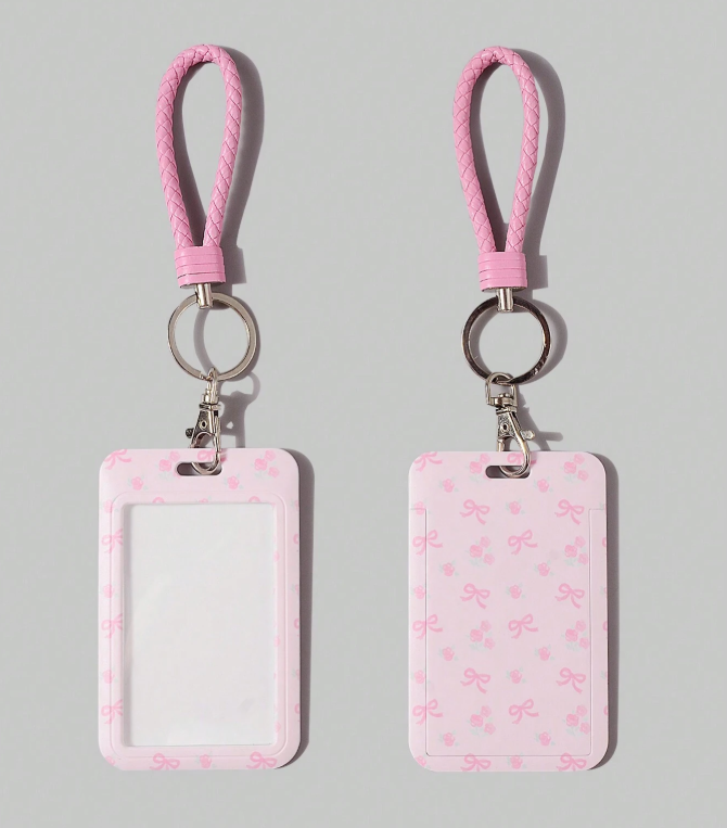 Cute Bowknot Slide Cover Card Holder Keychain – ID/Access Card Case