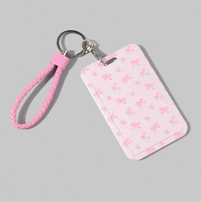 Cute Bowknot Slide Cover Card Holder Keychain – ID/Access Card Case