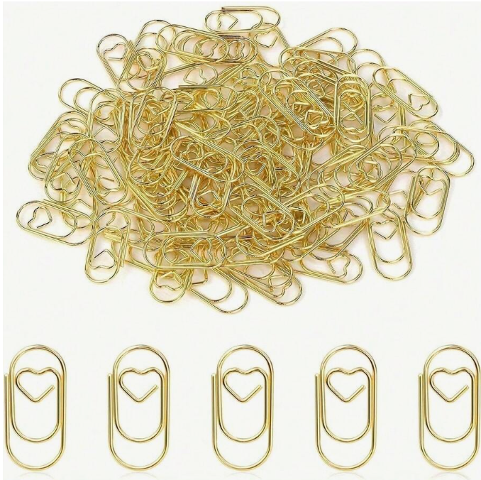 100pcs Mini Gold Heart Paper Clips – Cute Office &amp; Study Supplies