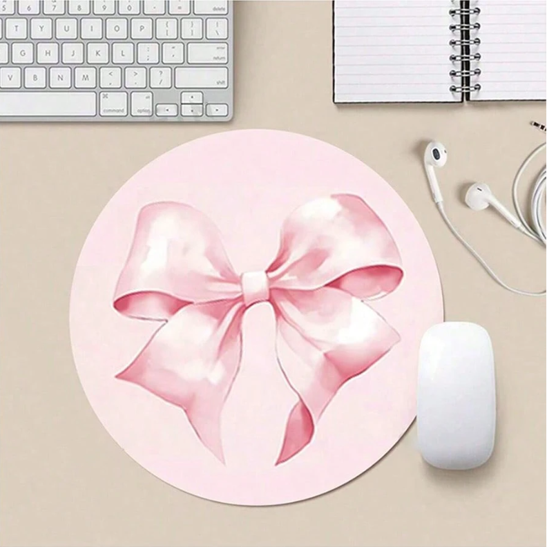 Cute Pink Bow Round Mouse Pad