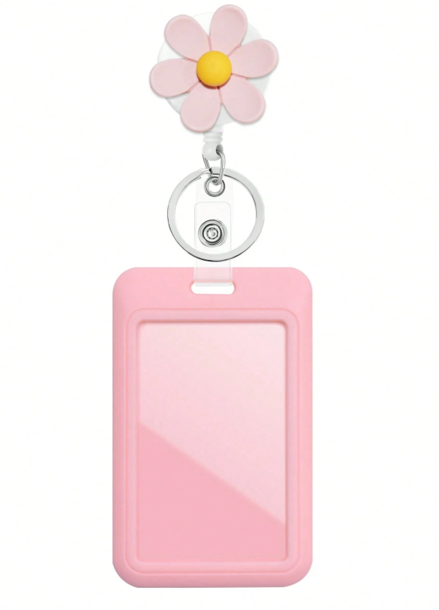Colorful Flower Retractable ID Badge Reel with Card Holder