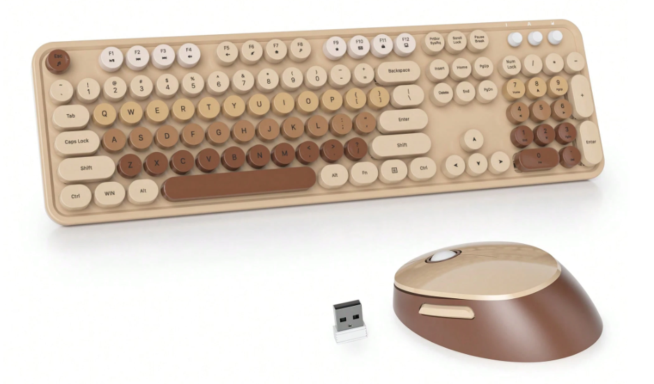 Wireless Keyboard and Mouse Set – Cute Retro Typewriter Style (Full Size)