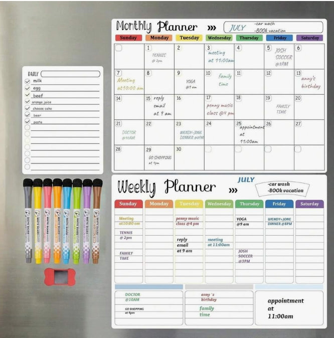 Magnetic Dry Erase Calendar Whiteboard Set (3-Pack)
