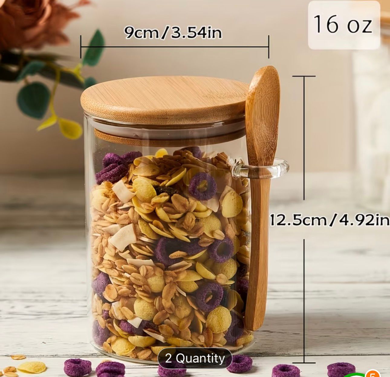 4 Piece Glass Food Storage Jar Set with Bamboo Lids and Spoons