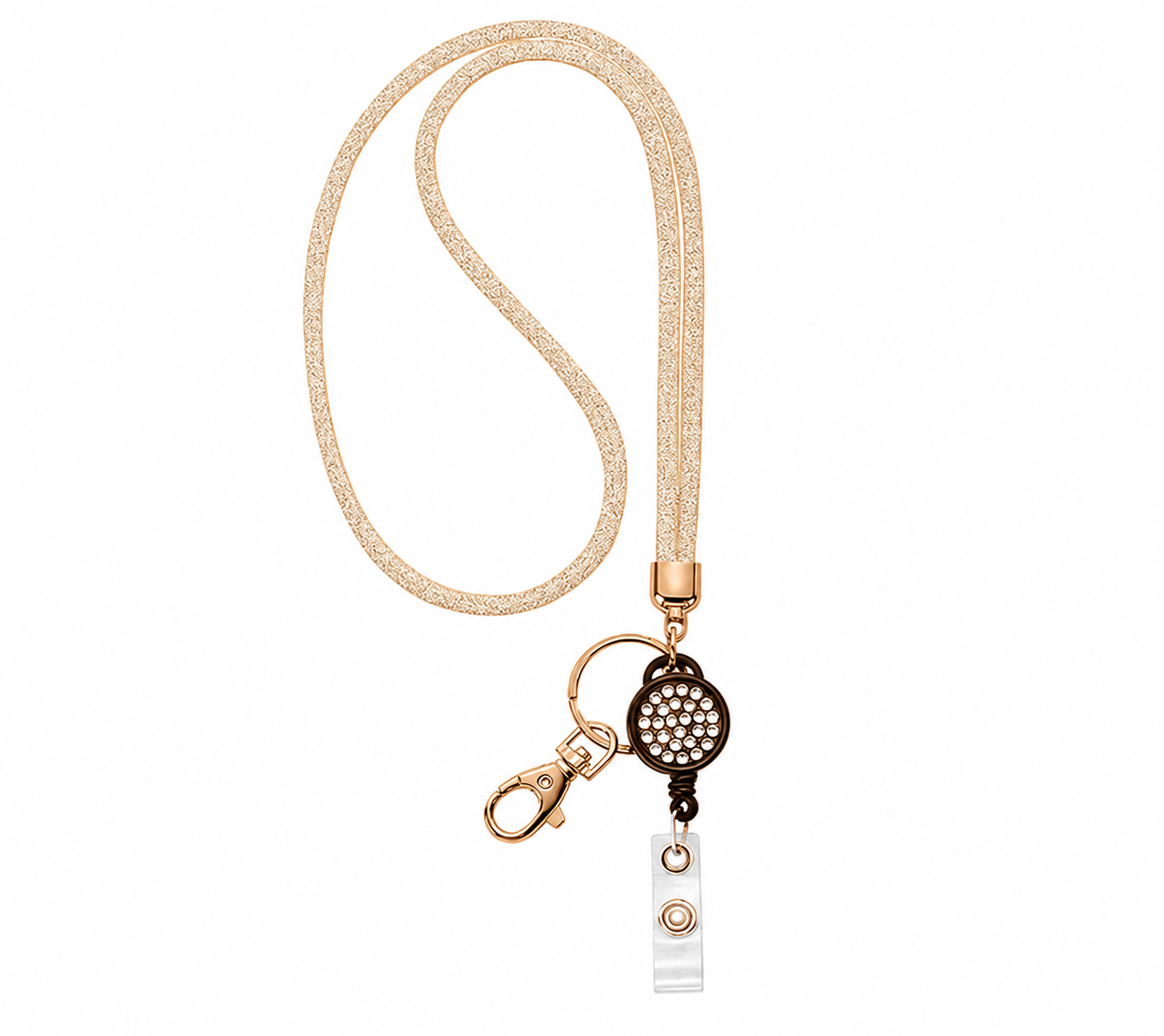 Rhinestone Mesh Lanyard with Retractable Badge Reel