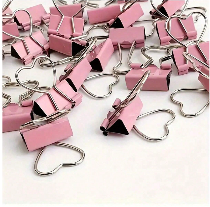 Pink Heart Paper Clips Set