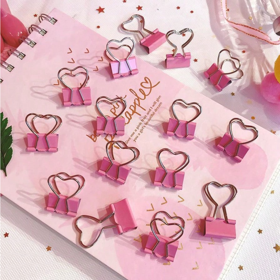Pink Heart Paper Clips Set