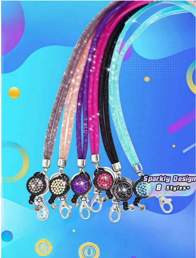 Rhinestone Mesh Lanyard with Retractable Badge Reel