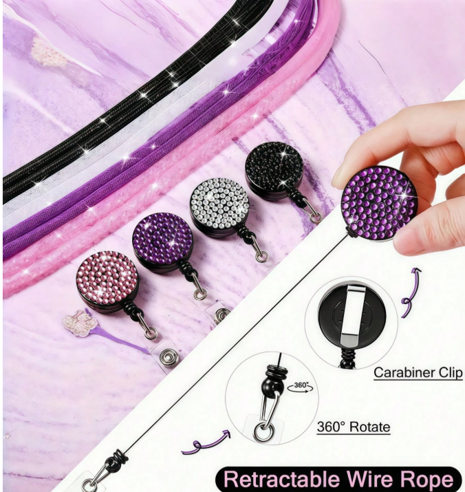 Rhinestone Mesh Lanyard with Retractable Badge Reel