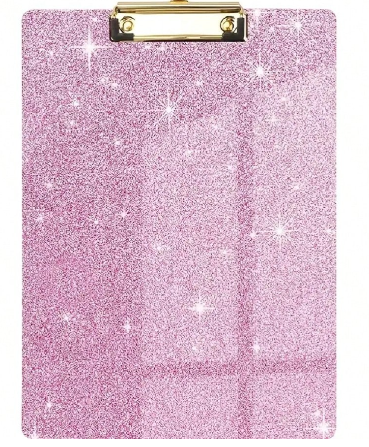 Pink Glitter Acrylic Clip Board