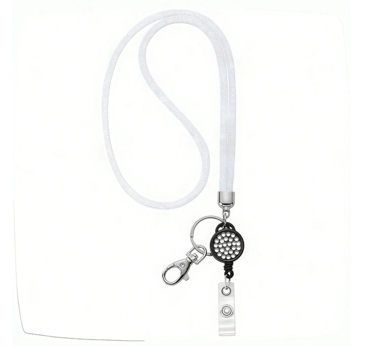 Rhinestone Mesh Lanyard with Retractable Badge Reel
